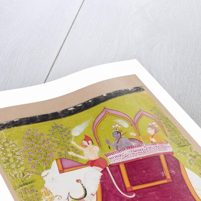 Rama and Lakshman in the howdah of a white elephant with Hanuman as mahout, late 18th century by Indian School