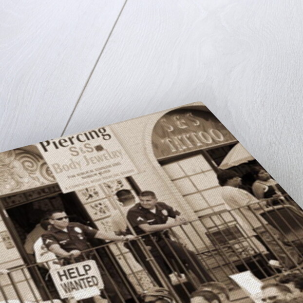 Police gathered behind a 'Help Wanted' sign, 2004 by Stephen Spiller