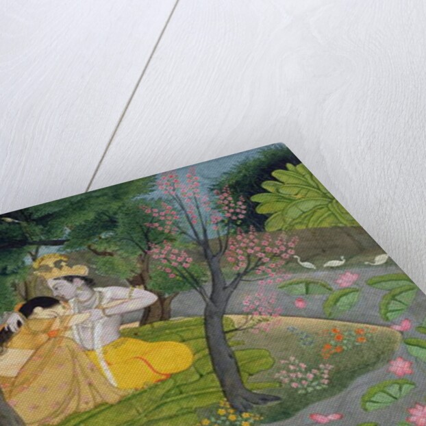 Radha and Krishna embrace in a grove of flowering trees, c.1780 by Indian School