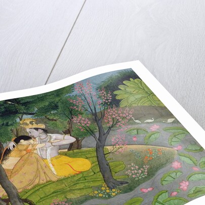 Radha and Krishna embrace in a grove of flowering trees, c.1780 by Indian School