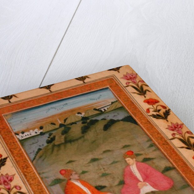 Two nobles seated in a landscape by School Mughal