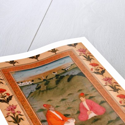 Two nobles seated in a landscape by School Mughal