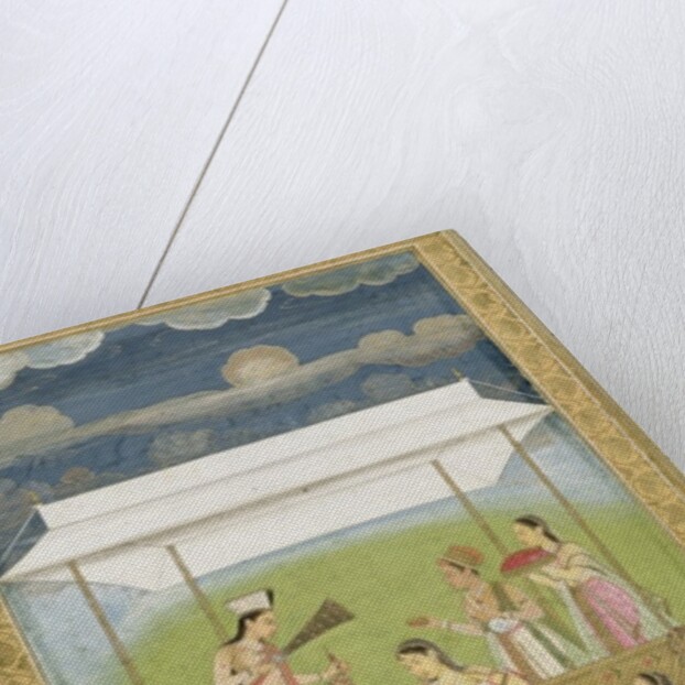 Ladies listening to music in a garden by School Mughal
