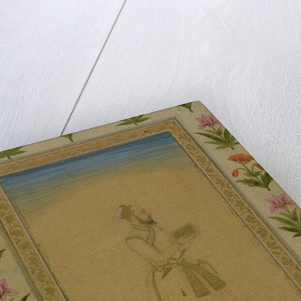 Standing figure of a nobleman, holding a book by Mughal School