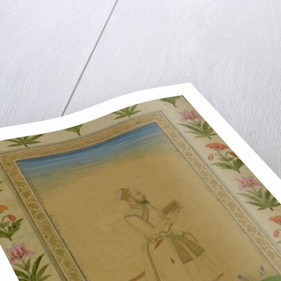 Standing figure of a nobleman, holding a book by Mughal School