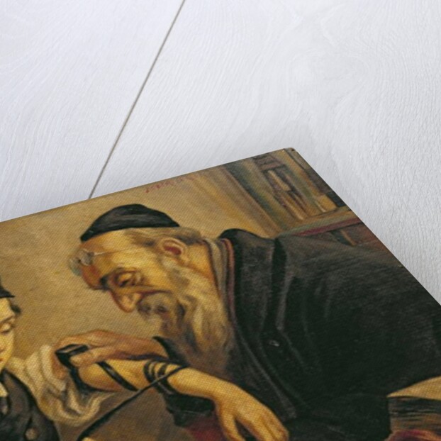 A Rabbi tying the Phylacteries to the arm of a boy by Franz Obermüller