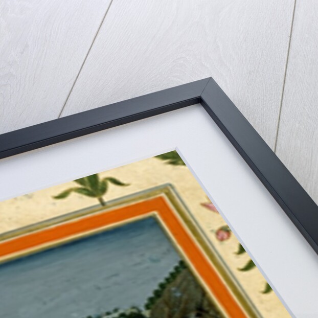 Lovers on a terrace by a moonlit lake by School Mughal