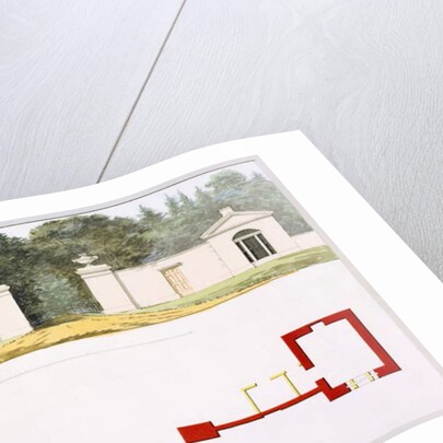 Elevation and ground plans of proposed new entrance gateway and lodges by Humphry Repton