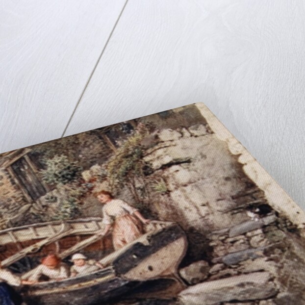 View of Clovelly, with stranded boat and figures, 1882 by Myles Birket Foster