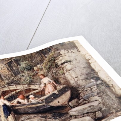View of Clovelly, with stranded boat and figures, 1882 by Myles Birket Foster
