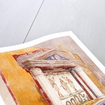 Lararium of family altar, seen in situ after excavation, House of Aulus Vettius, Pompeii, c.36-39 AD, 1895 by Luigi Bazzani