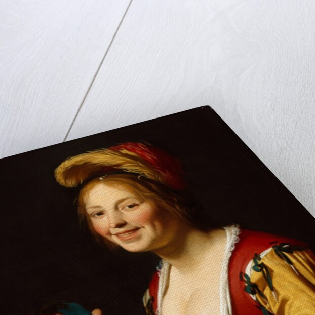 Smiling Girl, a Courtesan, holding an Obscene Image, 1625 by Gerrit van Honthorst