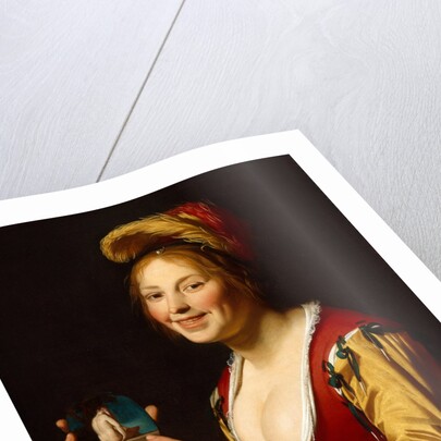 Smiling Girl, a Courtesan, holding an Obscene Image, 1625 by Gerrit van Honthorst