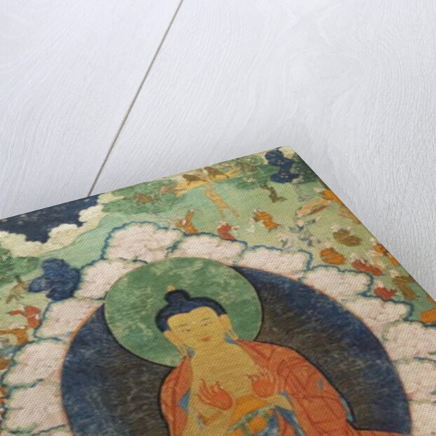 Buddha and three Jakata: Mahakapi, Ruru, Shaabhamiga. Tibet, 18th century by School Tibetan