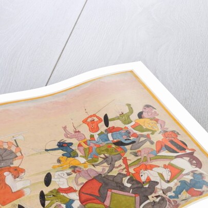 The Devi defeats Mahishasura, folio from a dispersed Devi Mahatmya series, c.1770-80 by Indian School