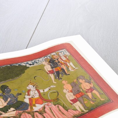 Rama and Lakshmana confer with Sugriva about the search for Sita, folio from a dispersed Ramayana series, c.1770-10 by Indian School