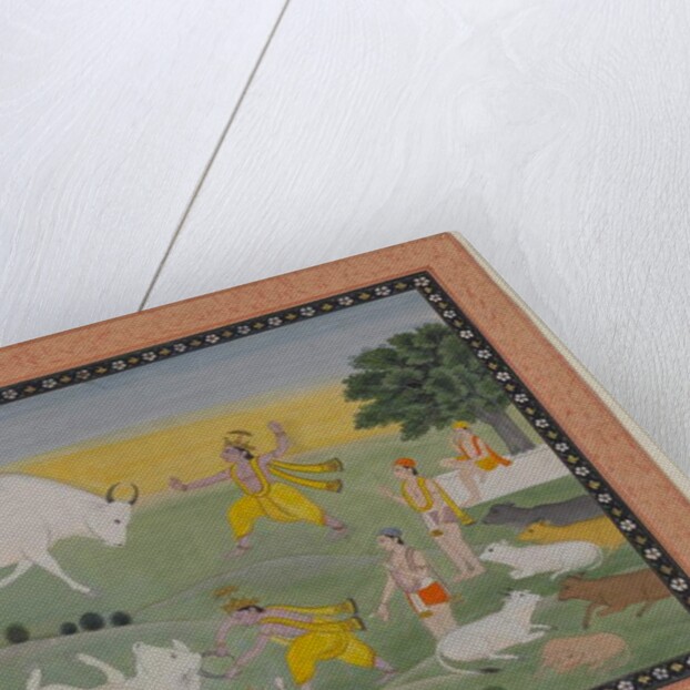 Krishna defeating the Bull Demon by Indian School