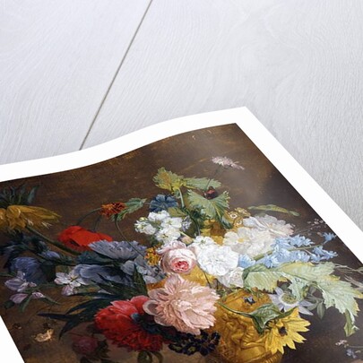 Still Life of Flowers in a Golden Vase on a Marble Ledge by Jan van Huysum