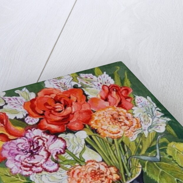 Carnations and Alstroemeria in an Art Nouveau Vase, 2011 by Joan Thewsey