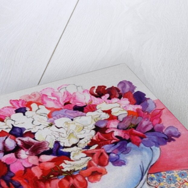Sweet Peas in a Victorian Pot with Textiles, 2012 by Joan Thewsey