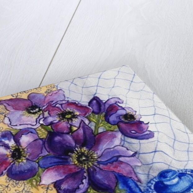 Anemones in a Blue and White Vase with Pot and Textiles, 2012 by Joan Thewsey