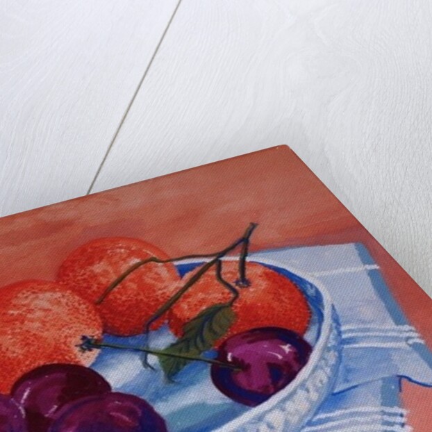 Plums and Mandarins in a dish, 2013 by Joan Thewsey