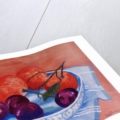 Plums and Mandarins in a dish, 2013 by Joan Thewsey