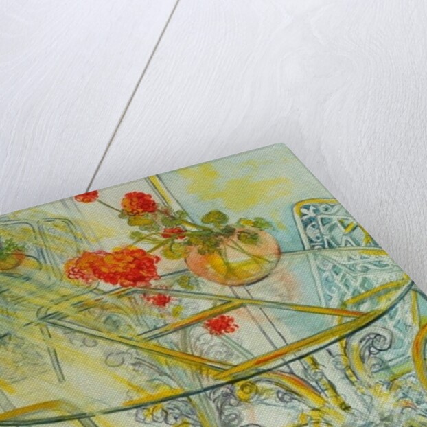 Patio Garden, Geraniums Reflected, 2010 by Joan Thewsey