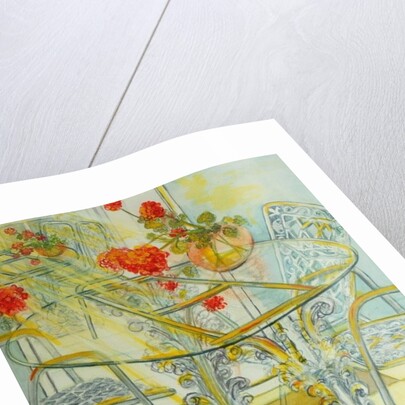 Patio Garden, Geraniums Reflected, 2010 by Joan Thewsey