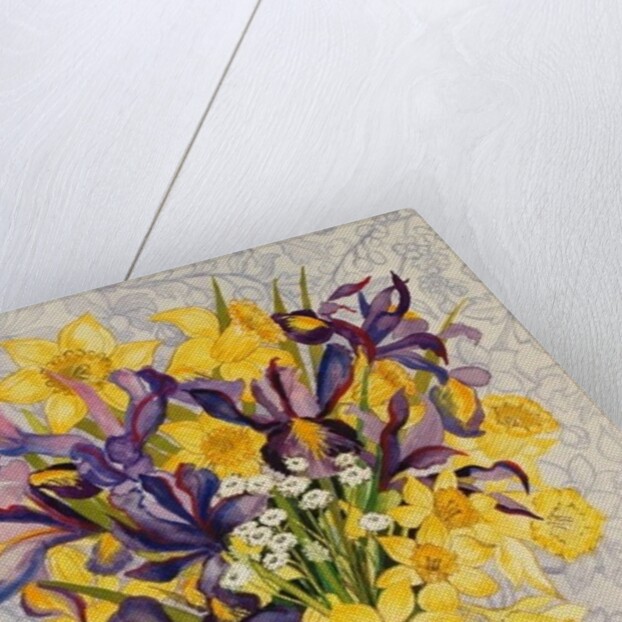 Iris and Daffodils with Patterned Textiles, 2008 by Joan Thewsey