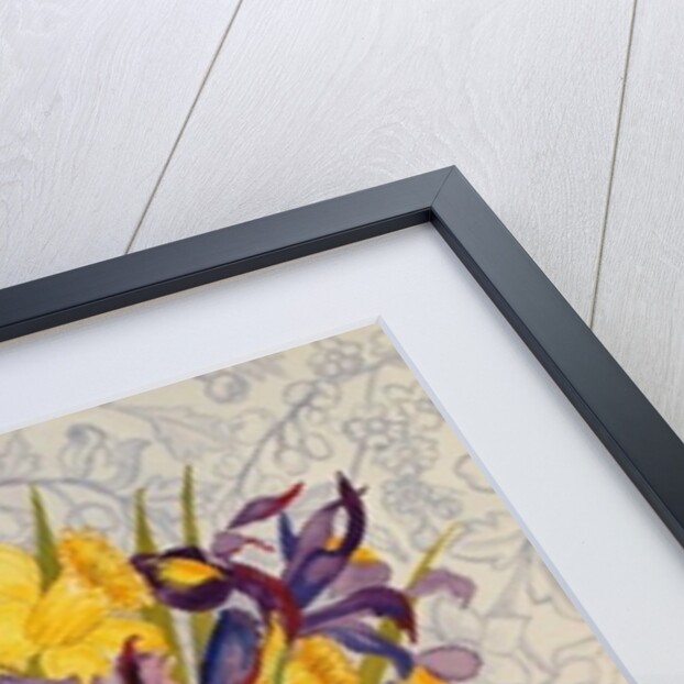 Iris and Daffodils with Patterned Textiles, 2008 by Joan Thewsey