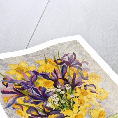 Iris and Daffodils with Patterned Textiles, 2008 by Joan Thewsey