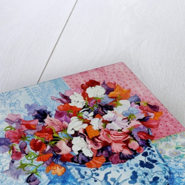 Sweet Peas in a Blue and White Pot, 2010 by Joan Thewsey