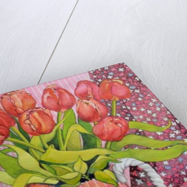 Tulips in a Pink and White Jug, 2005 by Joan Thewsey