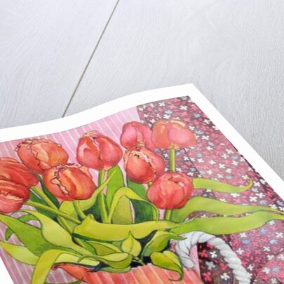 Tulips in a Pink and White Jug, 2005 by Joan Thewsey