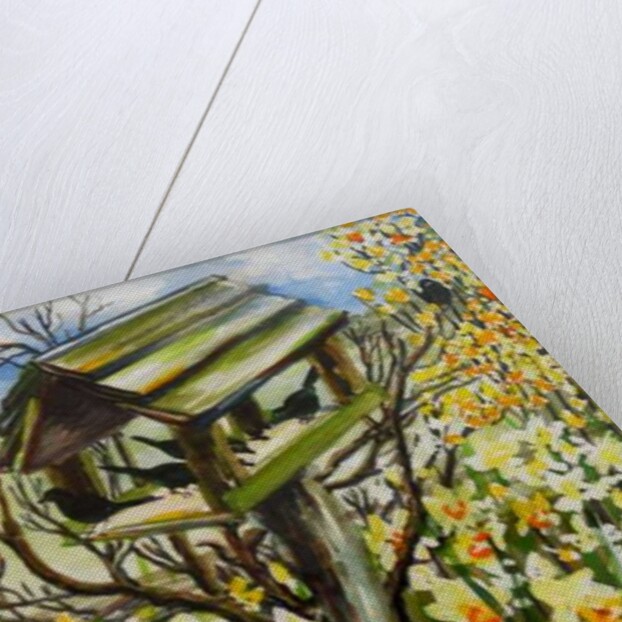 Daffodils, and Birds in the Birdhouse, 2000 by Joan Thewsey