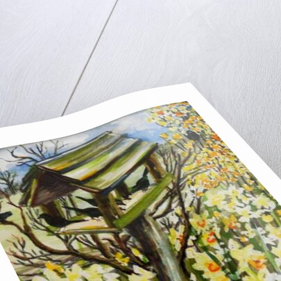 Daffodils, and Birds in the Birdhouse, 2000 by Joan Thewsey