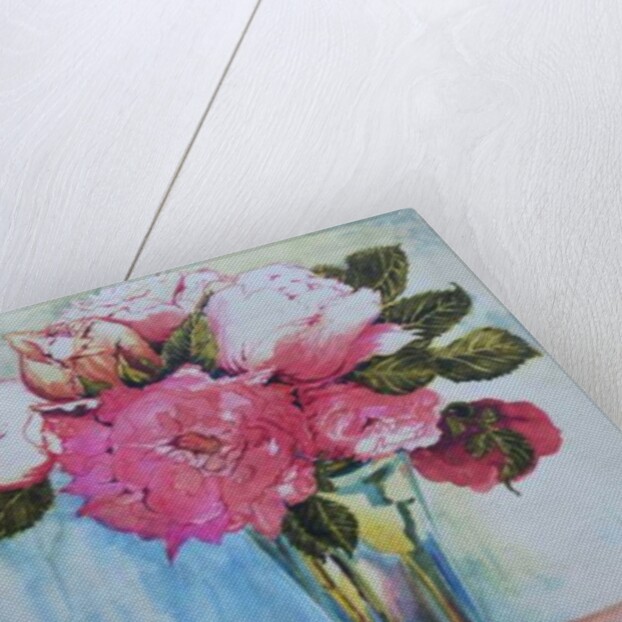 Pink Roses in a Blue Glass, 2000 by Joan Thewsey