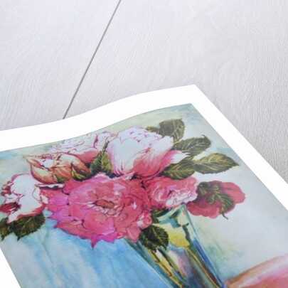 Pink Roses in a Blue Glass, 2000 by Joan Thewsey