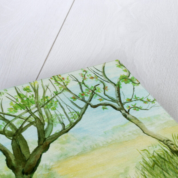 Early Spring Landscape with two trees, 2009 by Joan Thewsey