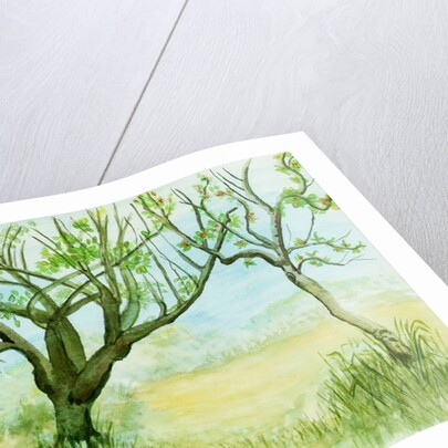 Early Spring Landscape with two trees, 2009 by Joan Thewsey