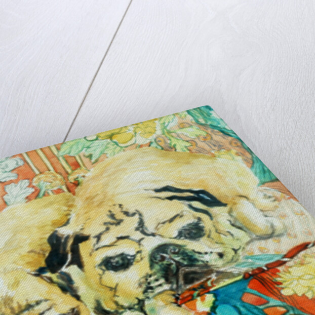 Pugs on a Chinese Print Sofa, 2000 by Joan Thewsey