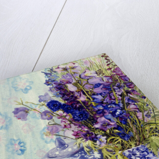 Delphiniums with Antique Blue Pots, 2000 by Joan Thewsey