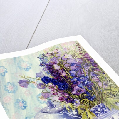 Delphiniums with Antique Blue Pots, 2000 by Joan Thewsey