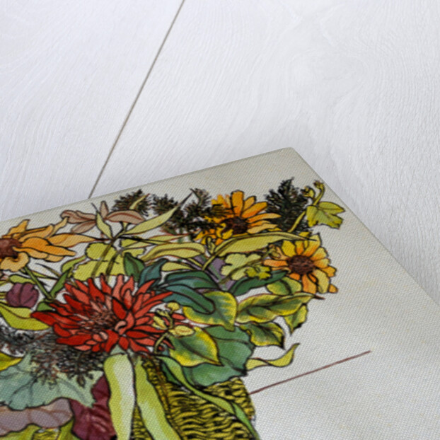 Rudbeckia with foliage in a basket, 2011 by Joan Thewsey