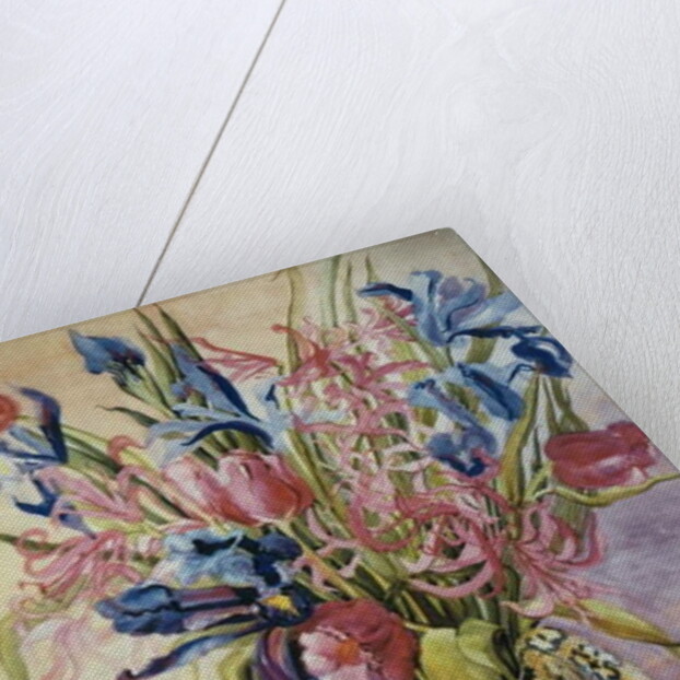 Iris, Tulips and Pink Spider Lilies in a Japanese Jug by Joan Thewsey