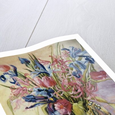 Iris, Tulips and Pink Spider Lilies in a Japanese Jug by Joan Thewsey