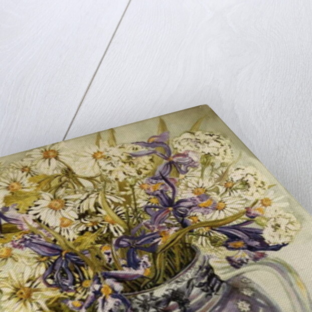 Iris, Chrysanthemums and Carnations in a Copeland Jug by Joan Thewsey