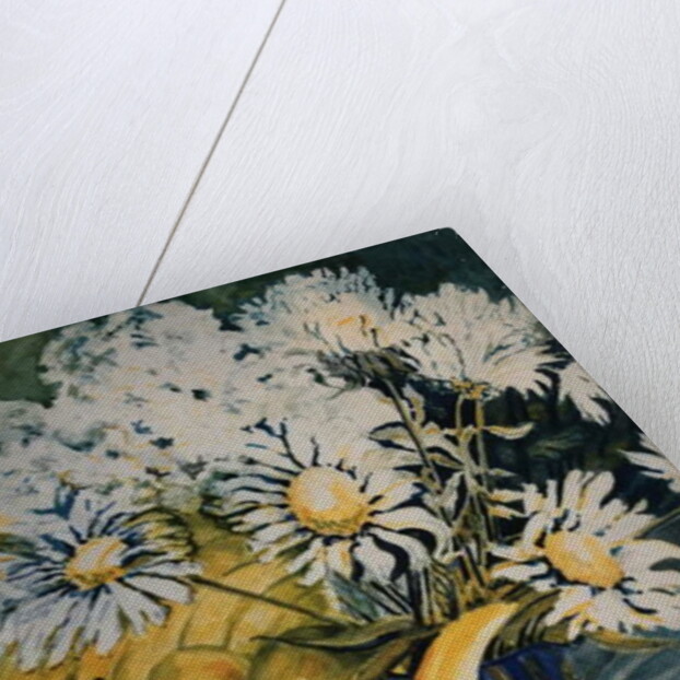 Marguerites in a Blue Jug with a Moon Lamp by Joan Thewsey