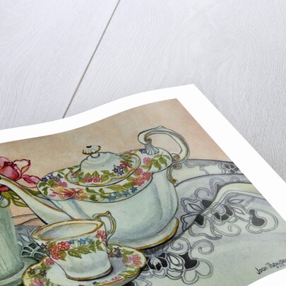 Teatime with Roses and a cutwork cloth by Joan Thewsey